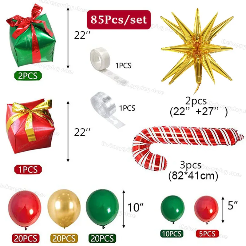 Christmas Balloon Arch Green Gold Red Box Candy Balloons Garland Cone Explosion Star Foil Balloons Christmas Decoration Party