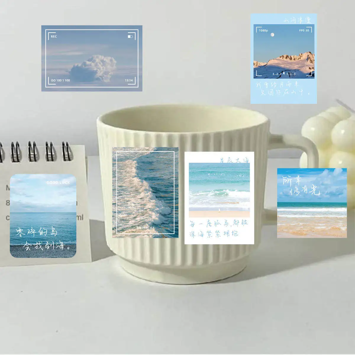 Etori Life  30pcs Romantic Scenery Blue Island Breeze Nordic Style Collage Pattern Student DIY Laptops,Cups Decoration Stickers