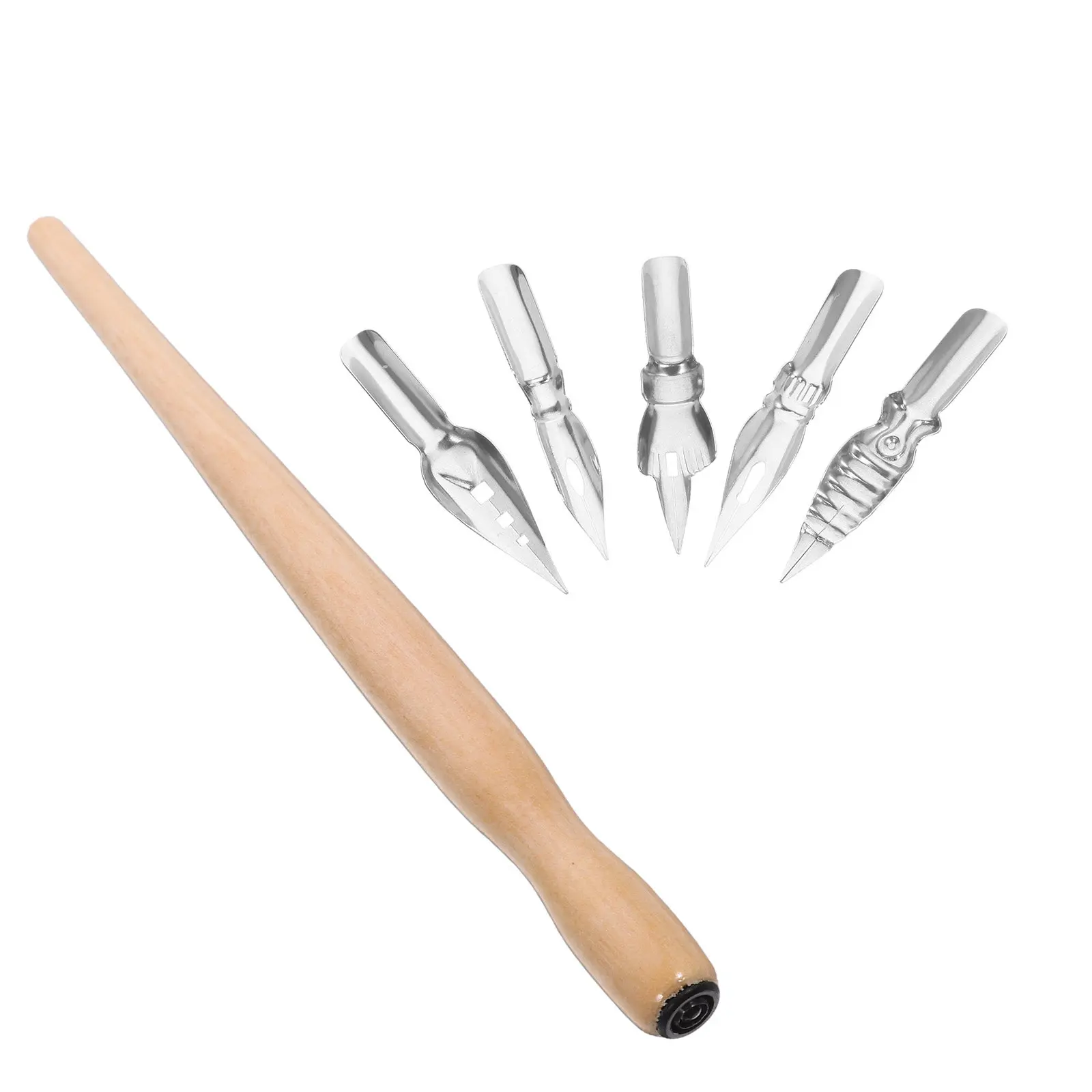

1Set Dip Pen Nibs and Rod Wood Steel Bent Tip Convenient Calligraphy Practice Vintage Drawing Signature Dip Pen Nibs