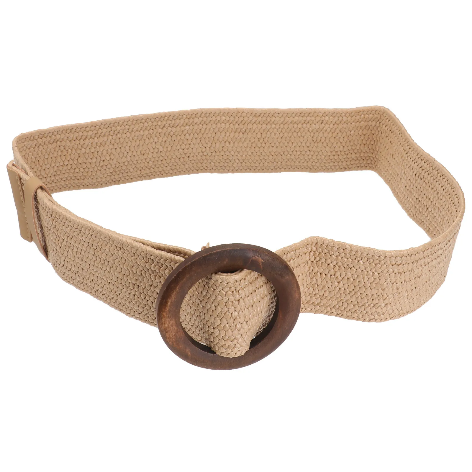 

Brown Casual Woven Belt Ladies Adjustable Wooden Buckle Leisure Waist Belt for Jeans Dress Pants Travel Women Belts for Jeans