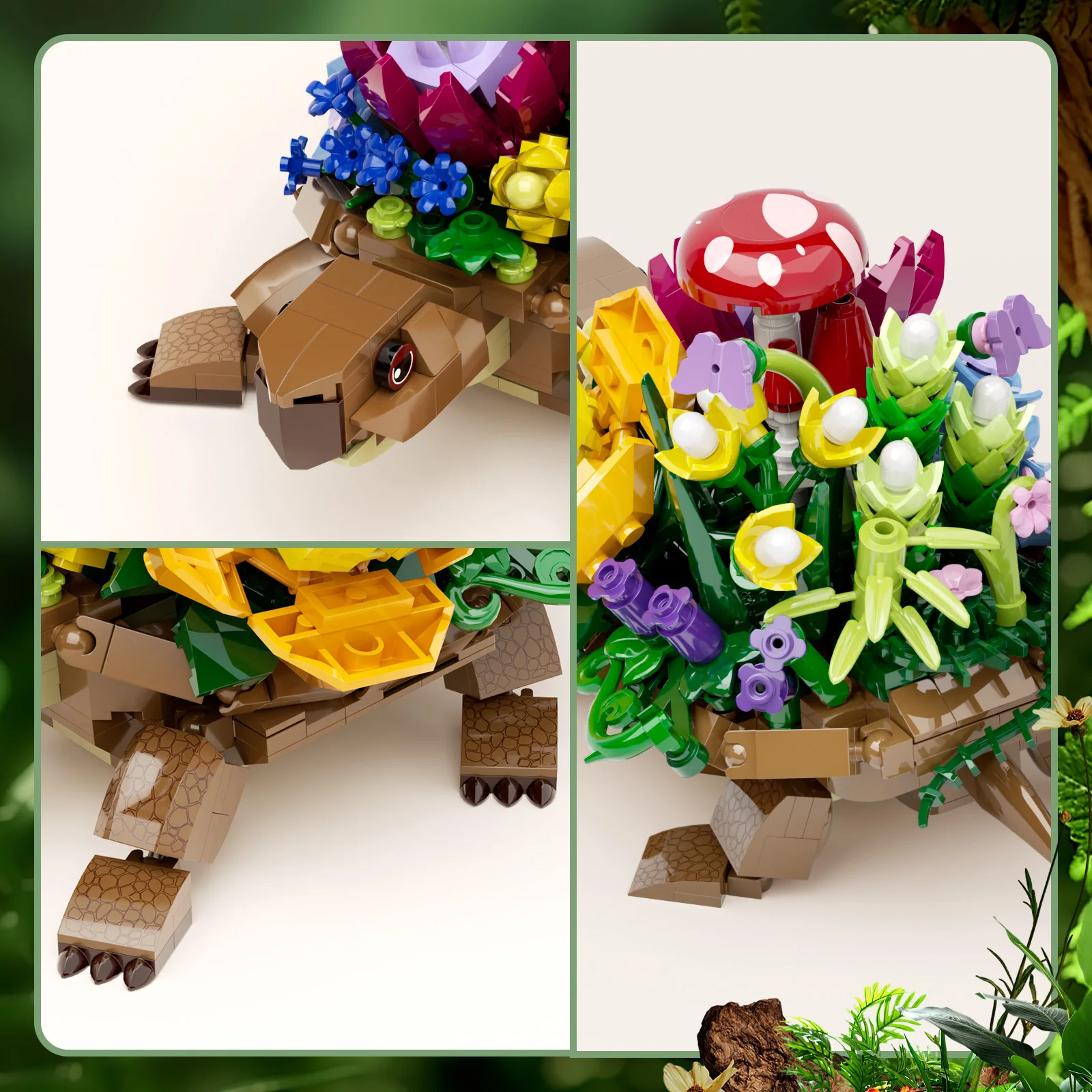 MOC Turtles Animals Planted Flowers Pots Building Blocks Ideas Set Turtle Seeder Flower Bricks Desktop Decoration Model Toy Gift