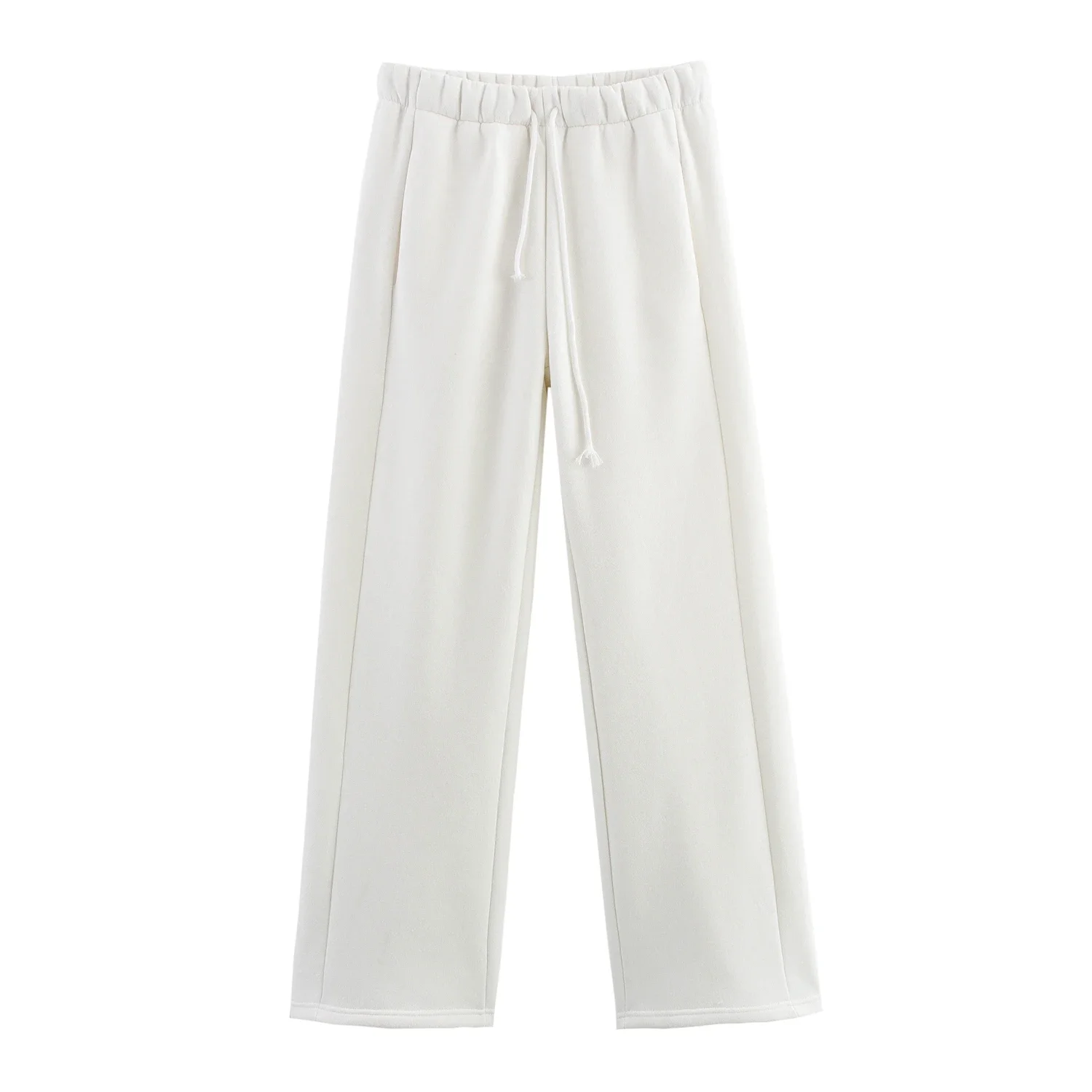 

Women White Warm Pants Trousers Strethy Waist Female Wide Leg Fleece Pants