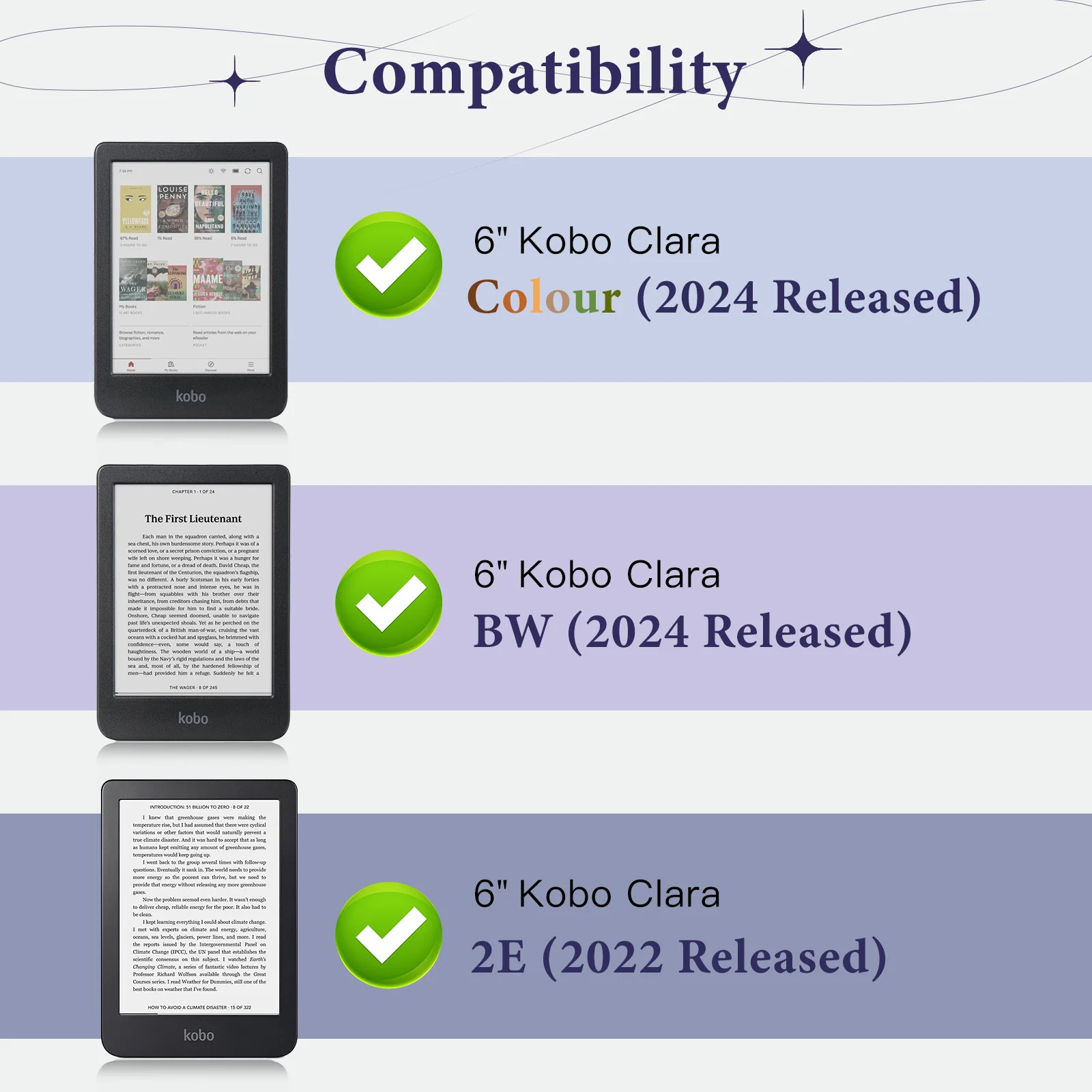 Slim PU Shell Cover Case for 6' Kobo Clara BW / Kobo Clara Colour 2024 Release / Kobo Clara 2E 6-Inch 2022 with Auto-Wake/Sleep