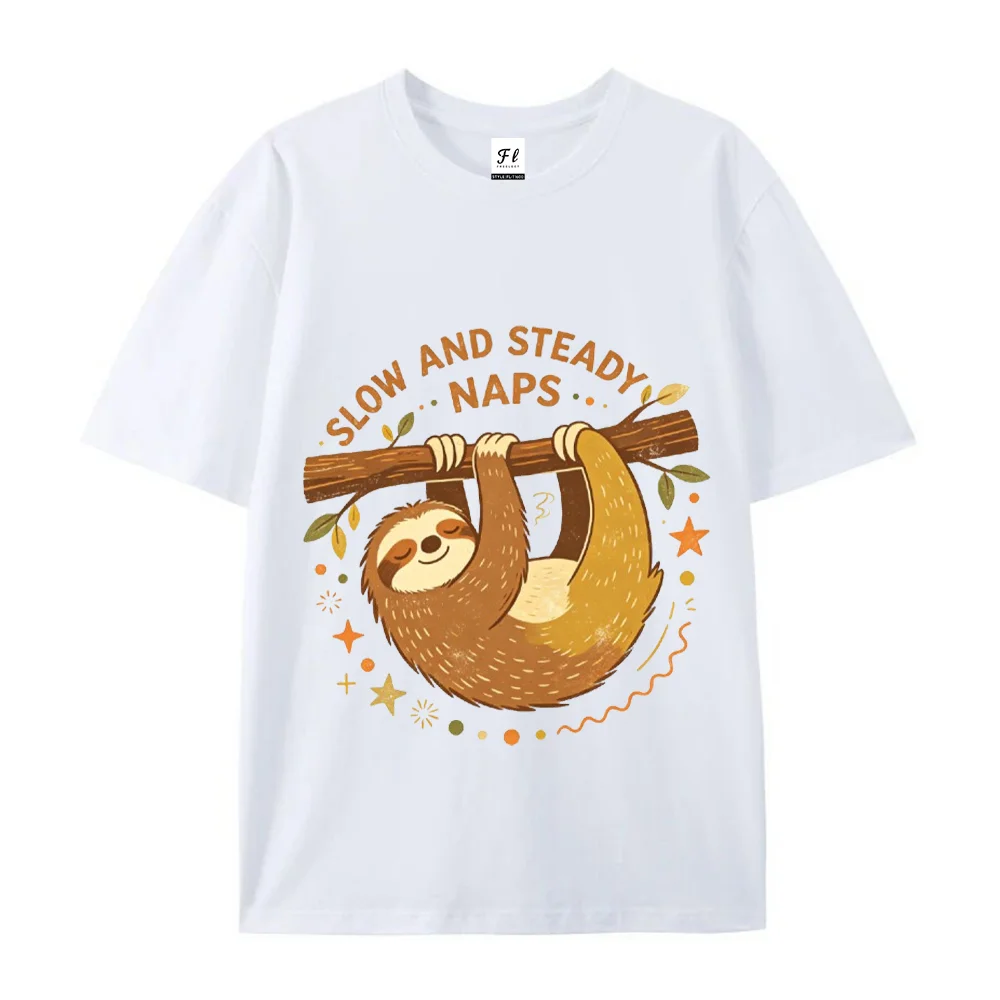 Slow And Steady Naps Sloth T Shirt For Men Women Cute Lazy Animal Graphic Tee Casual Short Sleeve Tshirt Funny Daily Wear Top