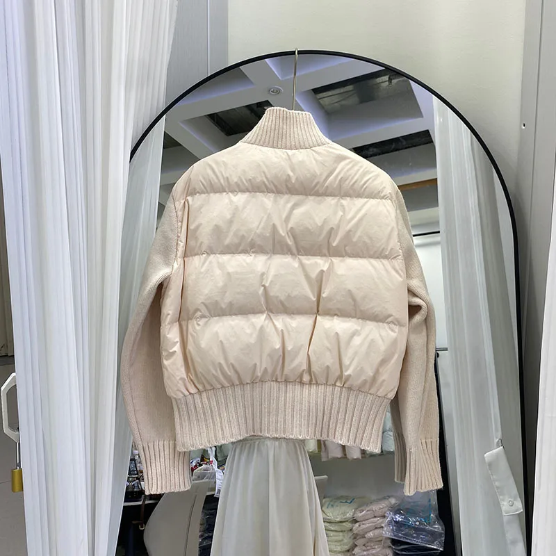 Korean Version Knitted Splicing Down Jacket Women's 2025 Autumn/Winter New Short Style 90 White Duck Down Vest Thin Coat
