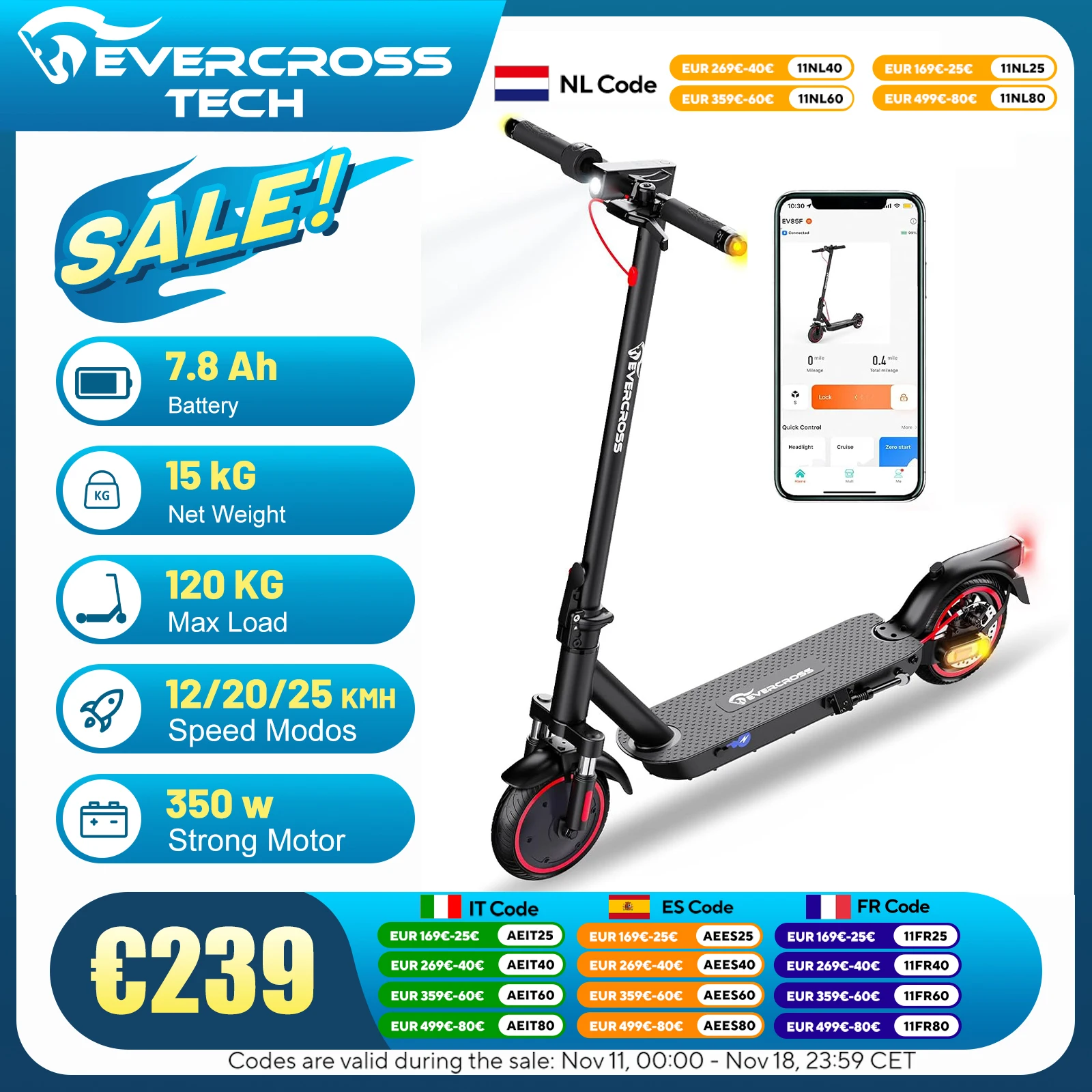 EVERCROSS TECH EV85F electric scooter for adults, foldable electric scooters for '8,5-App, W motor