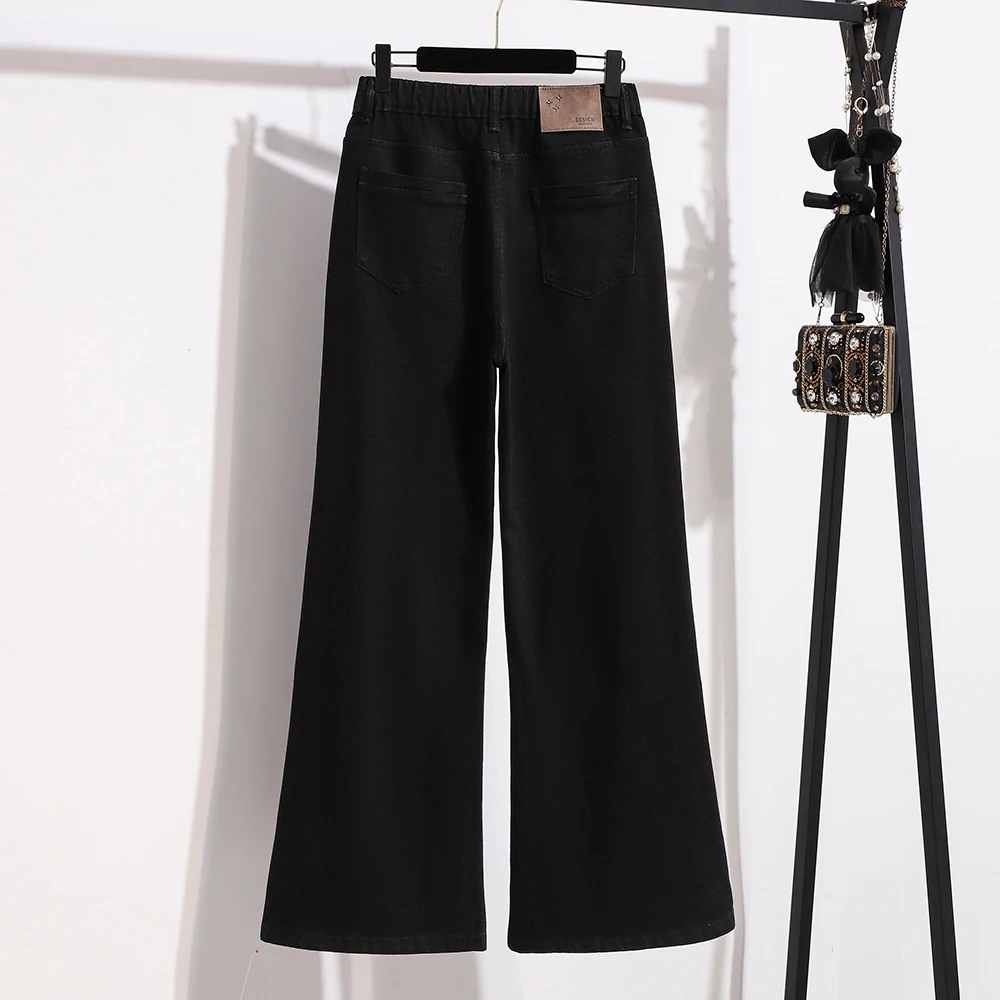Black Wide Leg Jeans High Waist Long Pants Slimming Effect for plus Size Women Straight Cut Loose Fit Denim Trousers