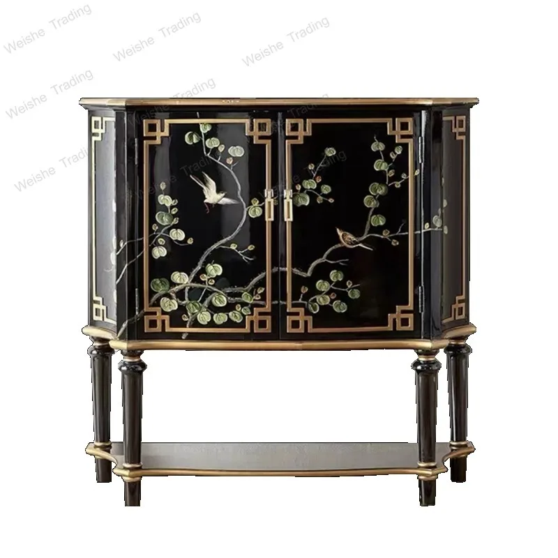 Neoclassical hand-painted entrance cabinet American retro foyer decoration dining side solid wood storage corridor cabinet