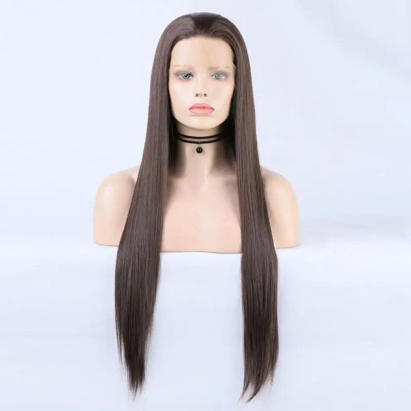 2024 New Hd Front Lace Wig Women's Long Straight High-temperature Silk Wig Simulated Human Hair Cabelo Humano Simulado Peluca