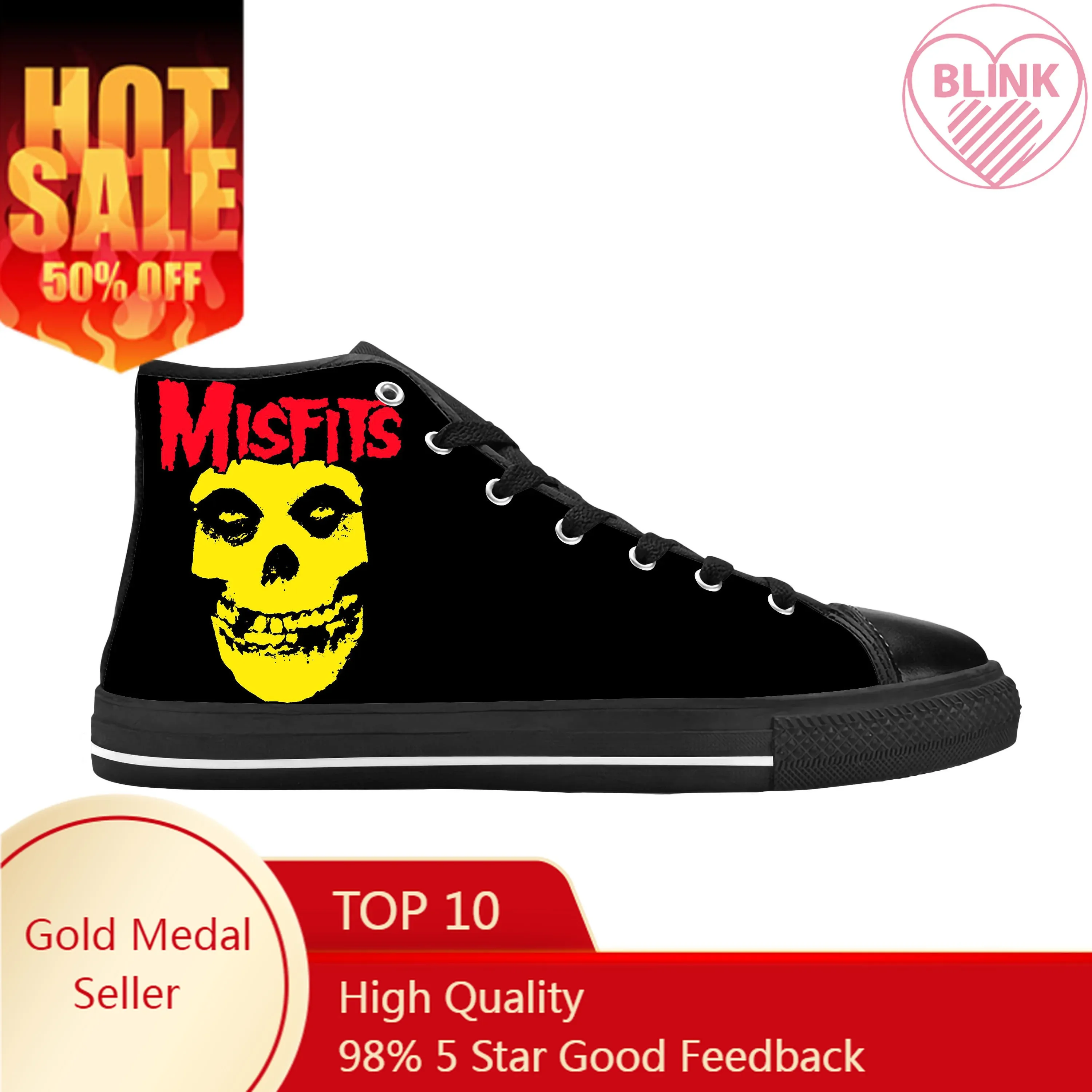 

Hot Misfits Skull Skeleton Horror Rock Band Music Casual Cloth Shoes High Top Comfortable Breathable 3D Print Men Women Sneakers