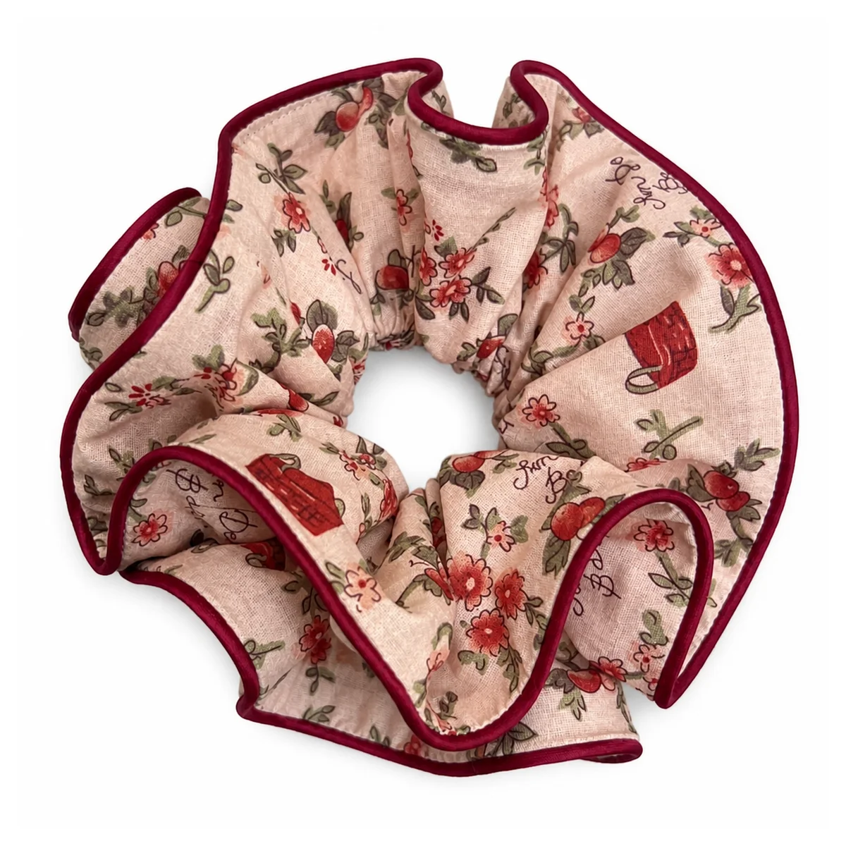 blush-pink-strawberry-floral-basket-print-berry-piped-ruffled-double-layer-hair-scrunchie