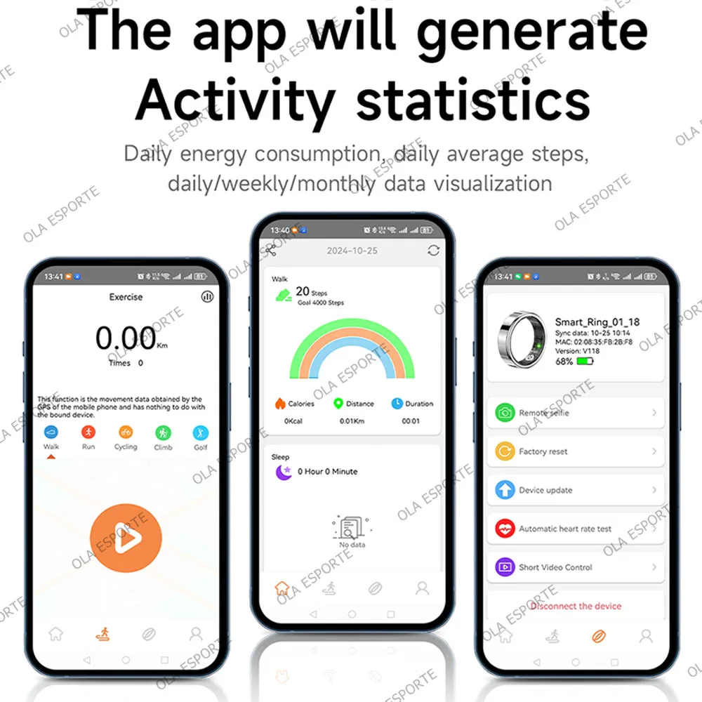 حلقة ذكية جديدة 2026 للرجال والنساء مع مراقبة معدل ضربات القلب والأكسجين في الدم IP68 مقاومة للماء وسائط رياضية متعددة متوافقة مع Android iOS