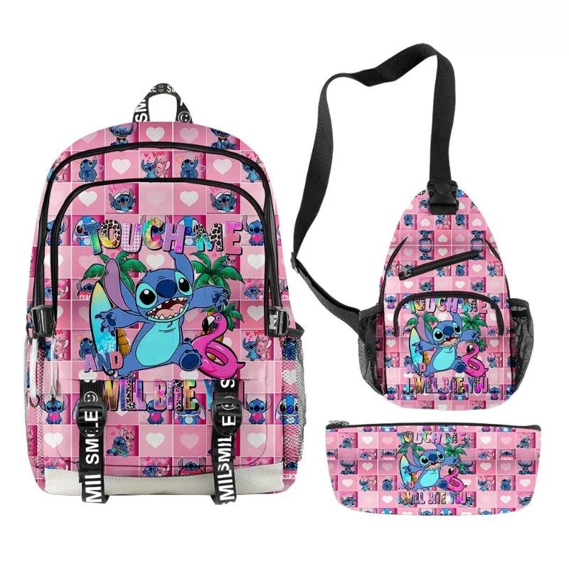 

3pcs/set Creative Cartoon Disney Stitch Creative Peripheral Cartoon Cute Printed Backpack Backpack Pencil Case Shoulder Bag