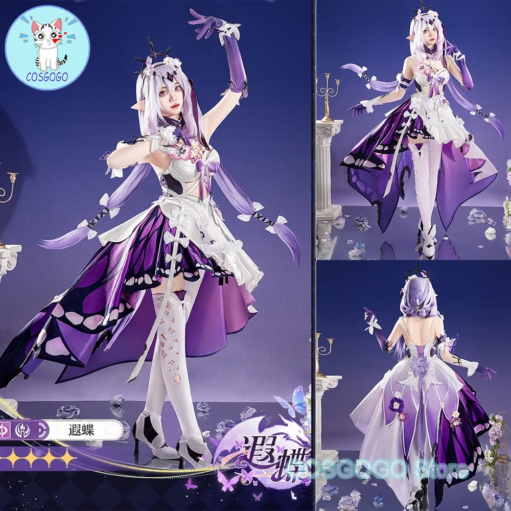 

COSGOGO NEW Honkai Star Rail Castorice Cosplay Costume Dress Headwear Luminous Butterfly Props Halloween Party for Women Girls C