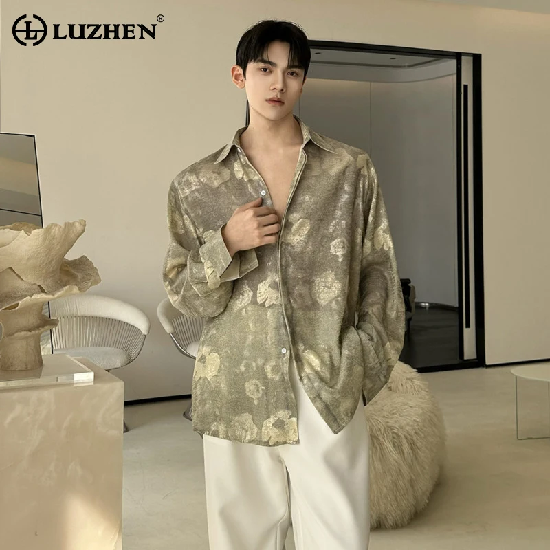 

LUZHEN 2026 Spring New Satin High Quality Floral Printed Long Sleeve Shirt Men's Handsome Elegant Tie-dyed Casual Clothes JY6214