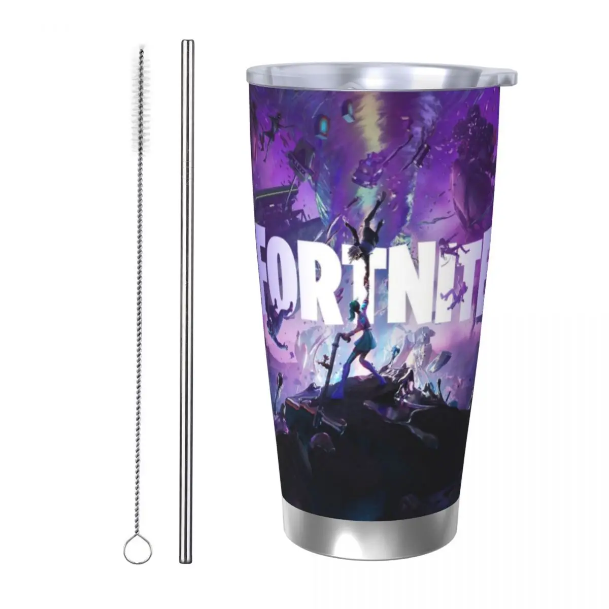 

Fort-nite 20 унций автомобильная кружка из нержавеющей стали, соломенная термокружка для путешествий со льдом, вакуумная изолированная чашка для кофе, горячая чашка