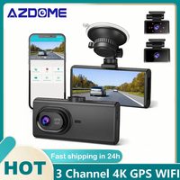 AZDOME M560 4K 3 Channel Dash Cam 4” IPS Touch Screen Built in 128GB eMMC Storage Built-In GPS Wi-Fi 1080P Front Cabin Rear