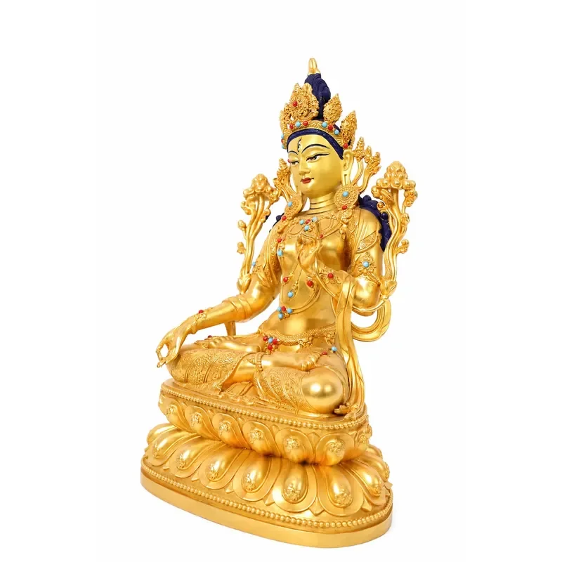 Custom-crafted gemstone inlaid with Baduro statue, hand-gilded brass Buddhist sculpture, modern traditional style, suitable