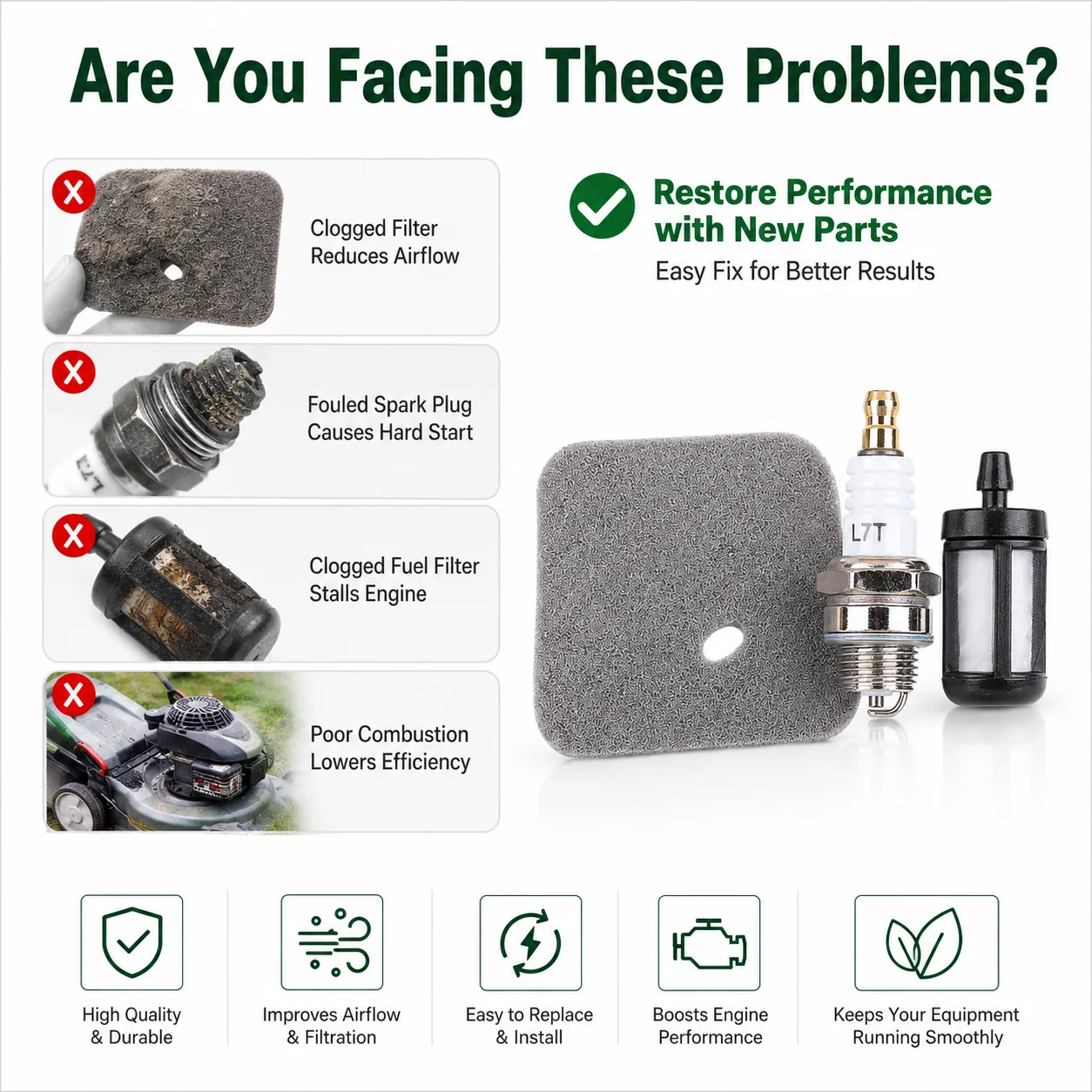 Fuel Filter Spark Plug Air Filter Service Kit for Stihl FS55R FS55RC FC55 HS45 HL45 KM55R Edger, 4140 124 2800 Replacement Parts