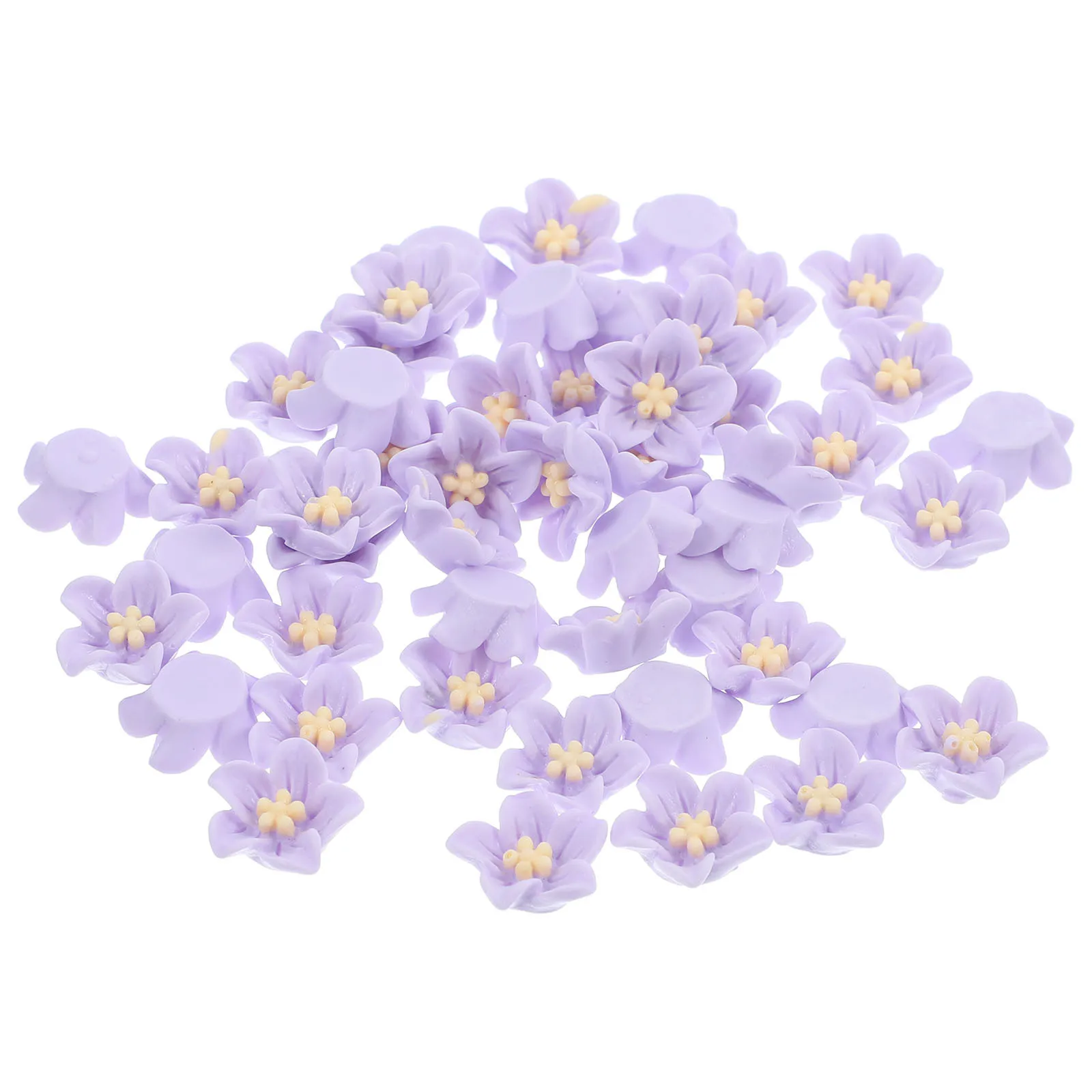 50Pcs Resin Flower Flatback Charms Dekorasi Bunga Halus untuk DIY Casing Ponsel Jepit Rambut Pembuatan Perhiasan Perlengkapan Kerajinan