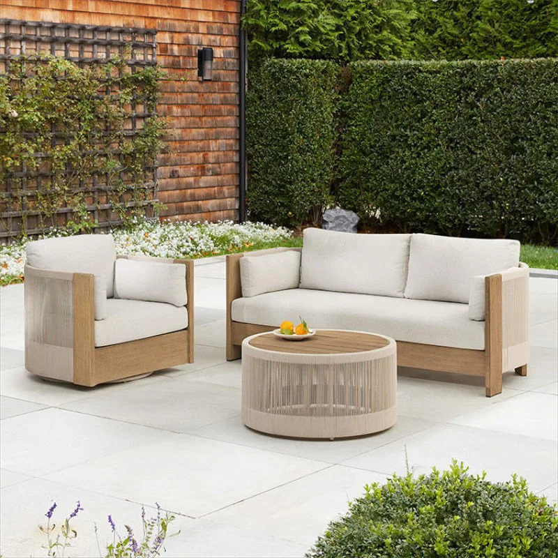 DSA outdoor sofa rattan sofa courtyard homestay solid wood furniture garden old leisure sofa combination