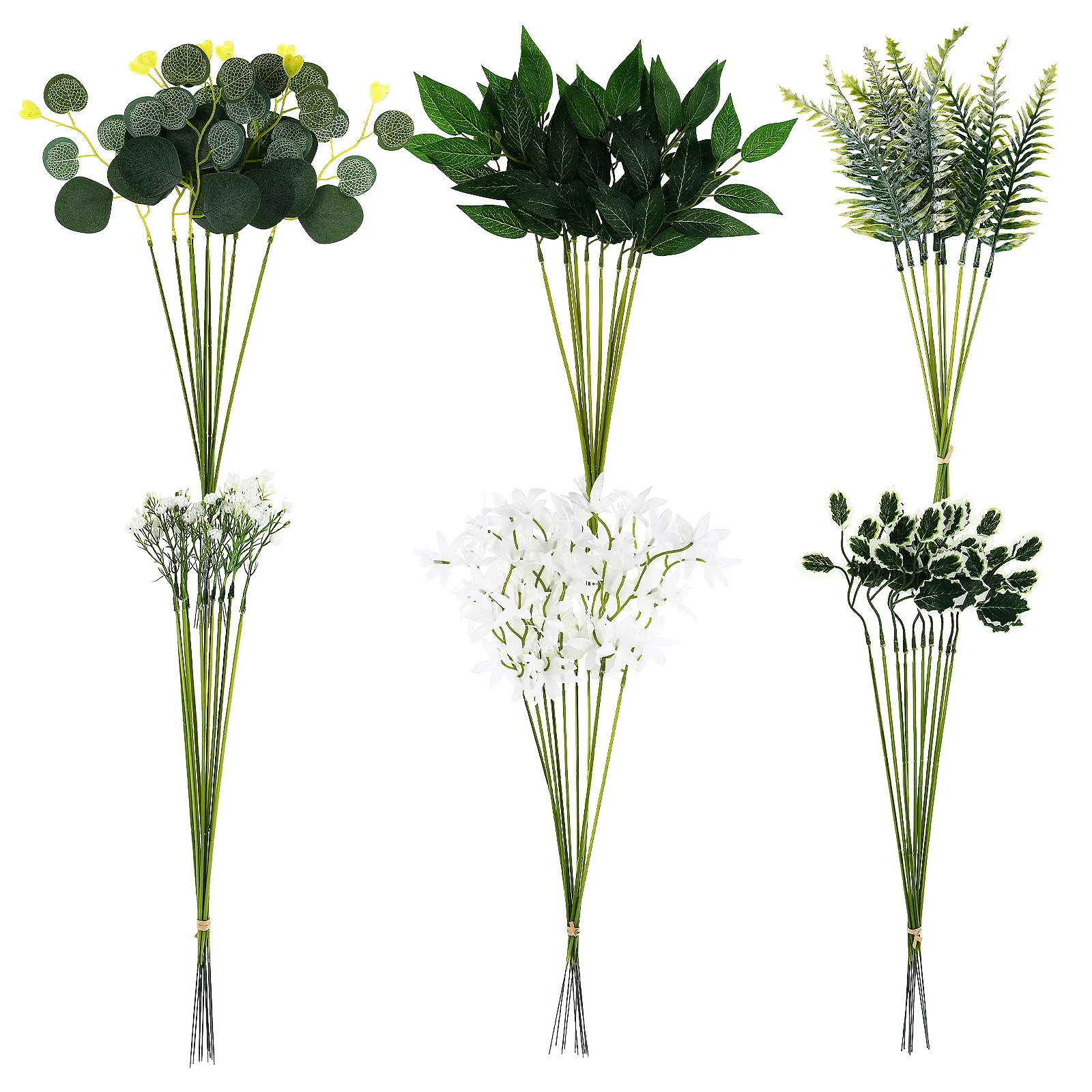 

60 Pcs Artificial Green Plants High Realism Greenery Stems Plastic Material Floral Centerpieces For Tables Easy