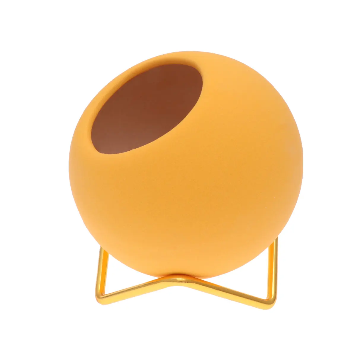 

Indoor Plant Pots Electroplating Iron Rack Flower Ceramic Garden Porcelain for Plants Small Yellow Containers Office