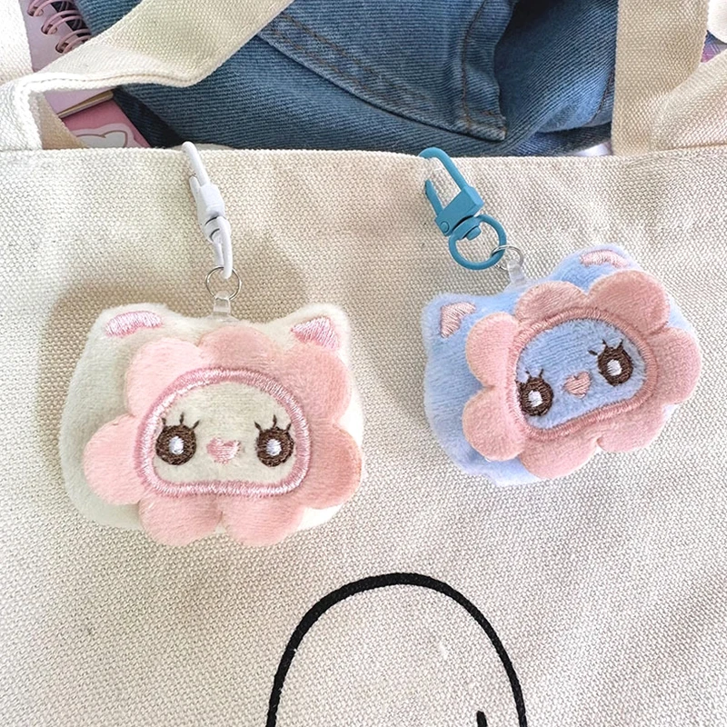 Porte-clés en peluche en forme de tournesol et de petit chat, pendentif de sac, jouets beurre, dessin animé chaton, moelleux et doux, cadeaux de décoration pour sac à dos, mignon