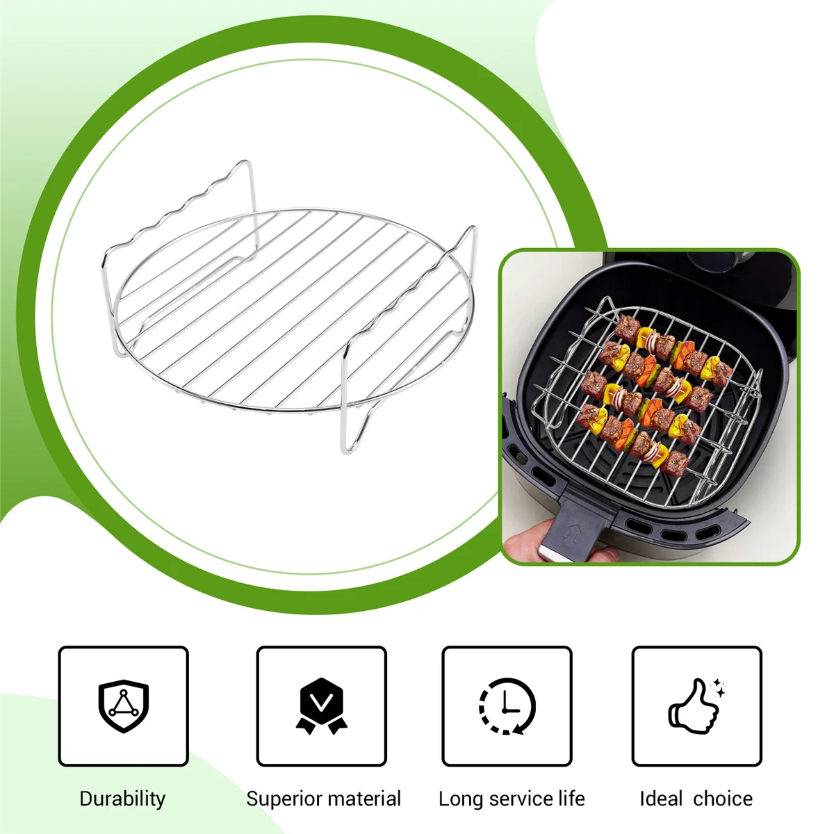 2 Pcs Air Fryer Accessories Air Fryer Rack Set Multi-Purpose Double Layer Rack with Skewer for XL Power Airfryer Philips BLJS