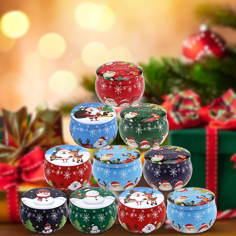 1~10PCS Christmas Metal Tin Jars Coffee Tea Spice Candy Jewelry Storage Case Candle Making Containers Decorations Boxes 4.4OZ