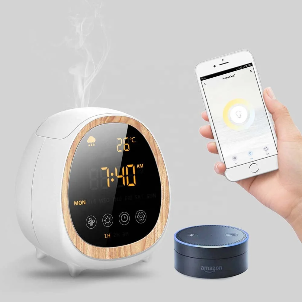 

Modern Smart Home Appliance Nebulizer Diffuser Essential Oil Smart Aroma Diffuser Clock with google Assistant
