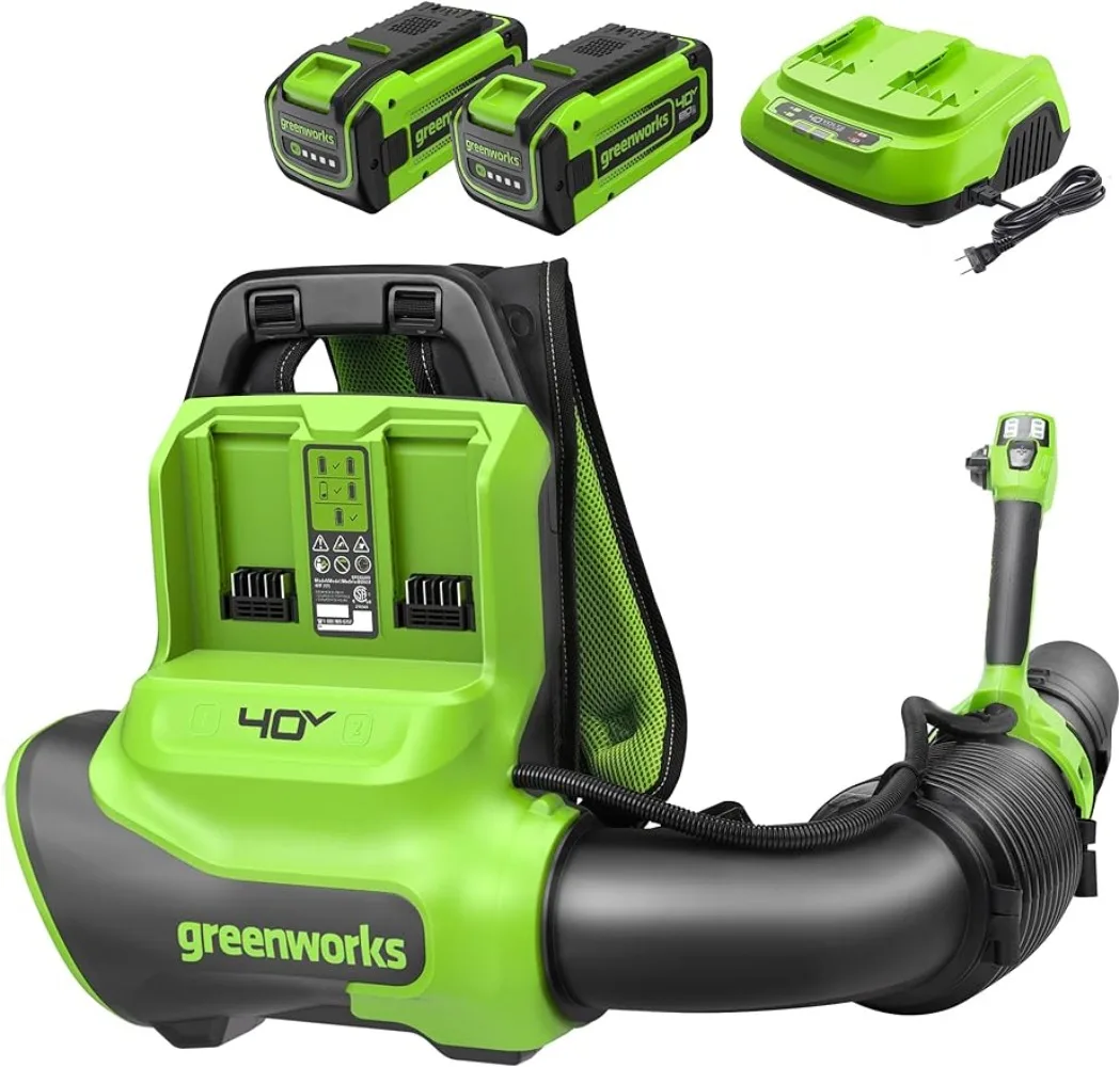 

Greenworks 40V (175 MPH / 710 CFM / 75+ Compatible Tools) Dual Port Cordless Brushless Backpack Leaf Blower, (2)8.0Ah Battery