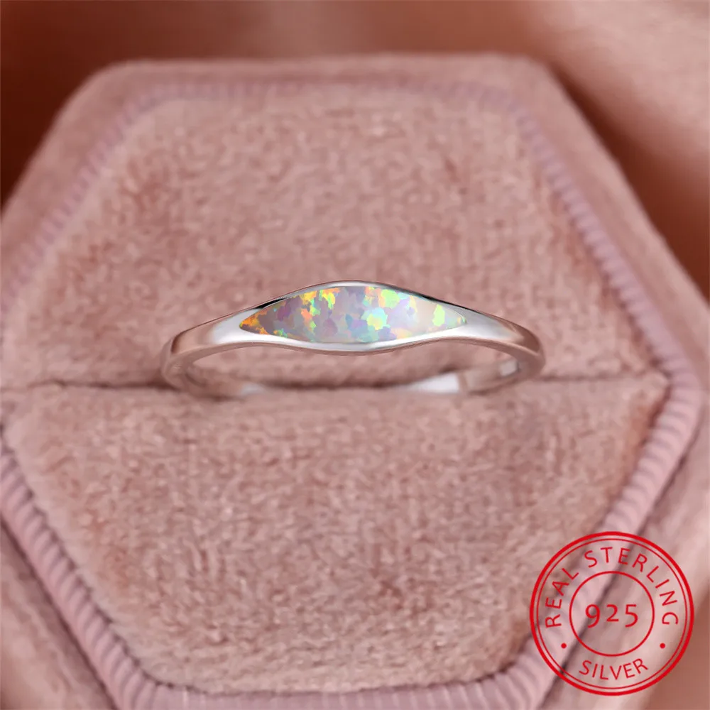 Bague en pierre d'opale de feu blanche pour femme, véritable argent regardé 925, matiques de fiançailles, alliance, bijoux, cadeau de la journée de Léon