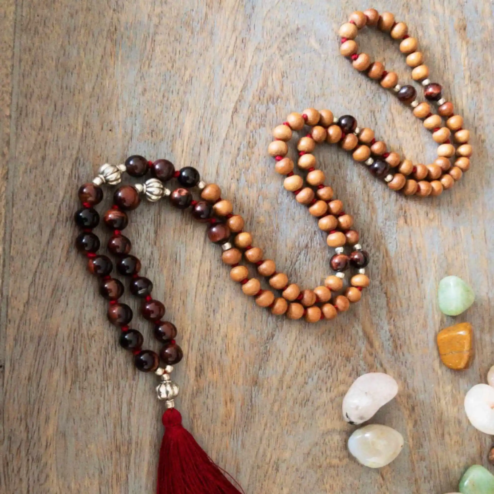 

8mm Natural knot Sandalwood Red Tiger Eye beads necklace Cuff Inspiration Practice Seven Chakras Chain Energy Yoga Mala Men