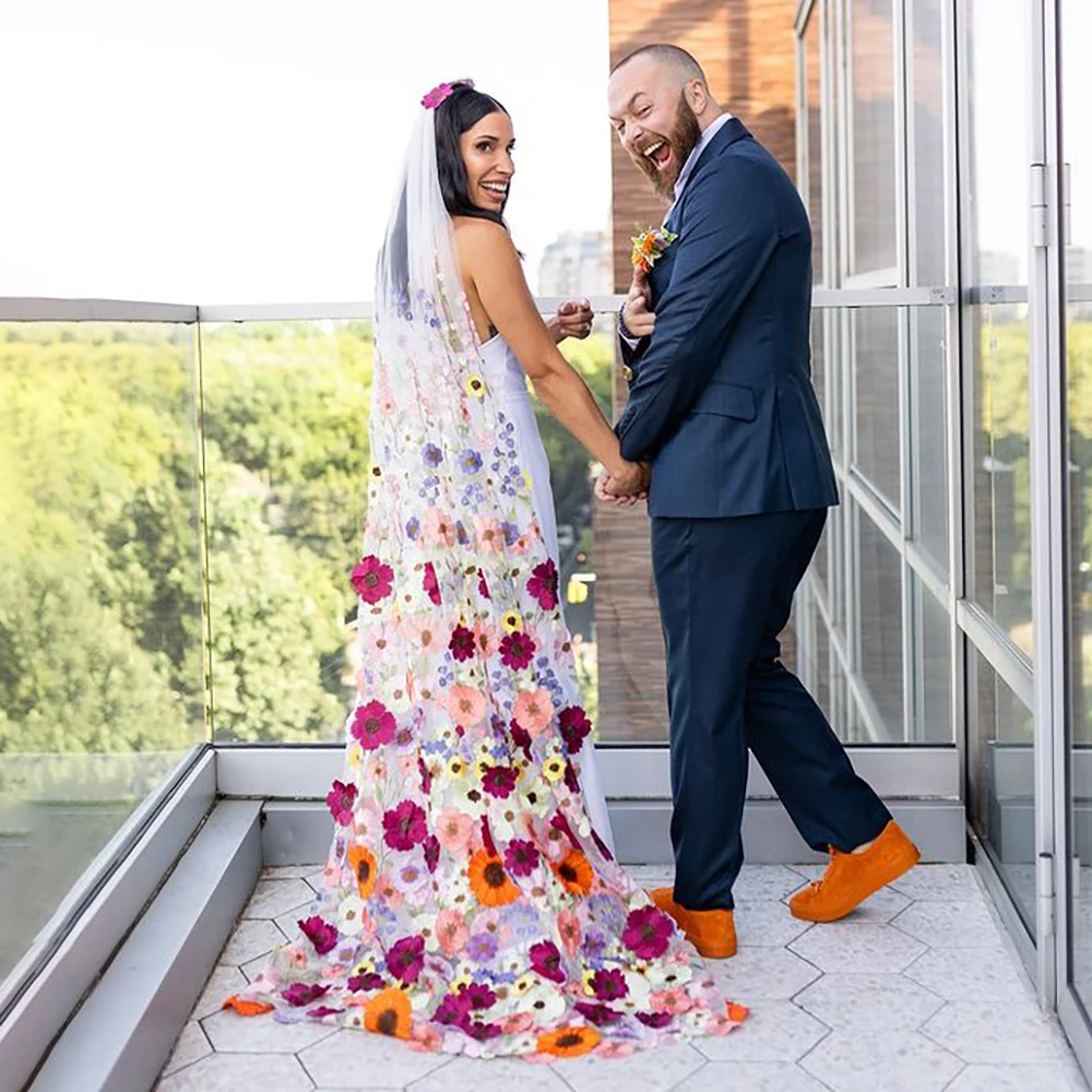 

Индивидуальная уникальная красочная фата с вышивкой и расческой, 2 метра, мягкая фата из тюля на заказ, садовая вечеринка, свадебная фата