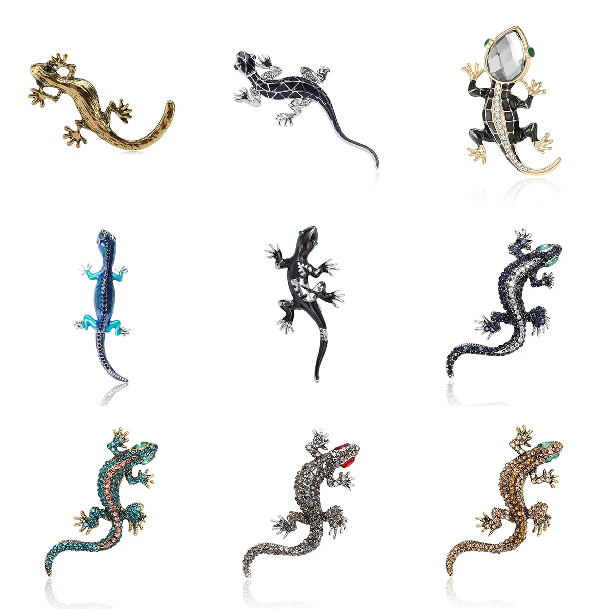 Vintage Rhinestone Gecko Brooches for Women Unisex Animal Pins Multi-color Available Casual Party Accessories Gifts