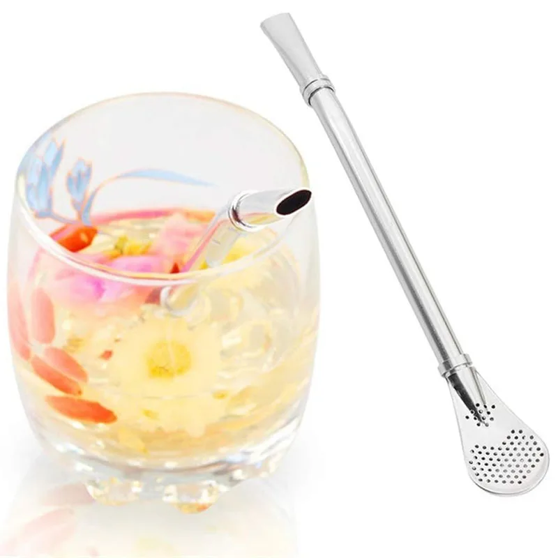 Pajitas reutilizables de acero inoxidable con cuchara de filtro, pajitas para Yerba Mate, cuchara con filtro agitador para bebidas, 1/3/5 Uds.