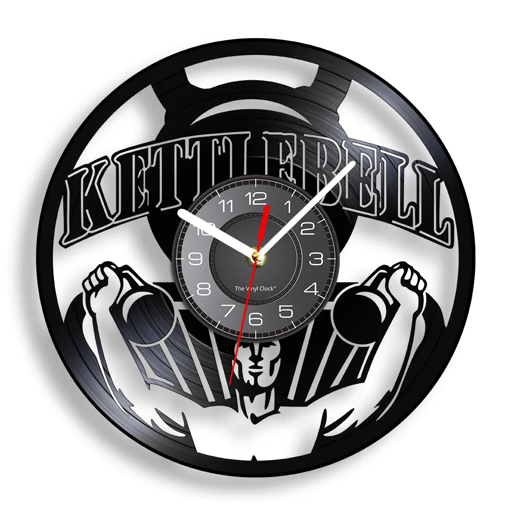 Kettlebell Workout Exercise Cut Out Longplay Wall Clock For GYM Fitness Center Home Decor Weight Lifting Vinyl Record Wall Clock