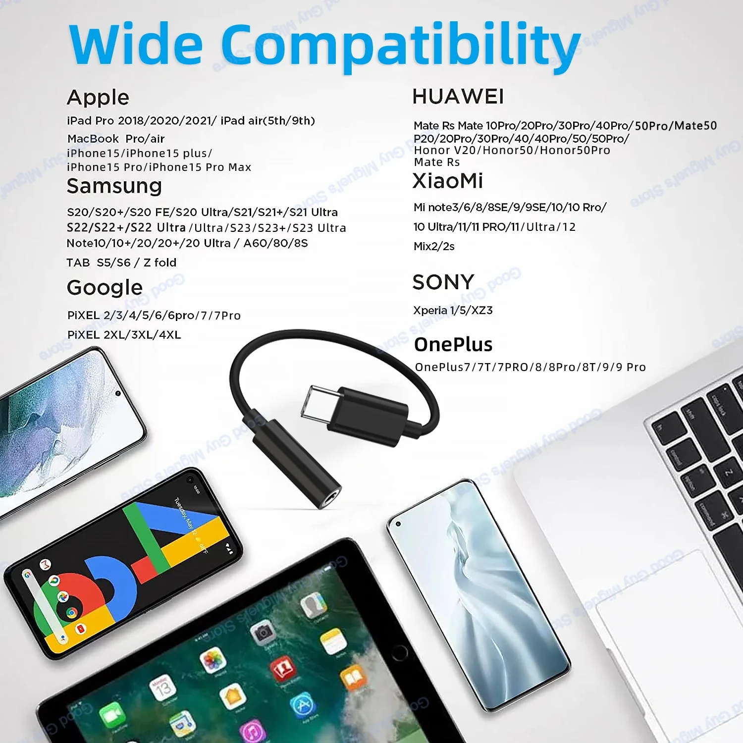 LOCONAQ Dac 휴대용 USB C 타입 디지털 아날로그 변환기 오디오 어댑터, 픽셀 삼성 S23 용 지지대 마이크, 48 kHz, 3.5mm