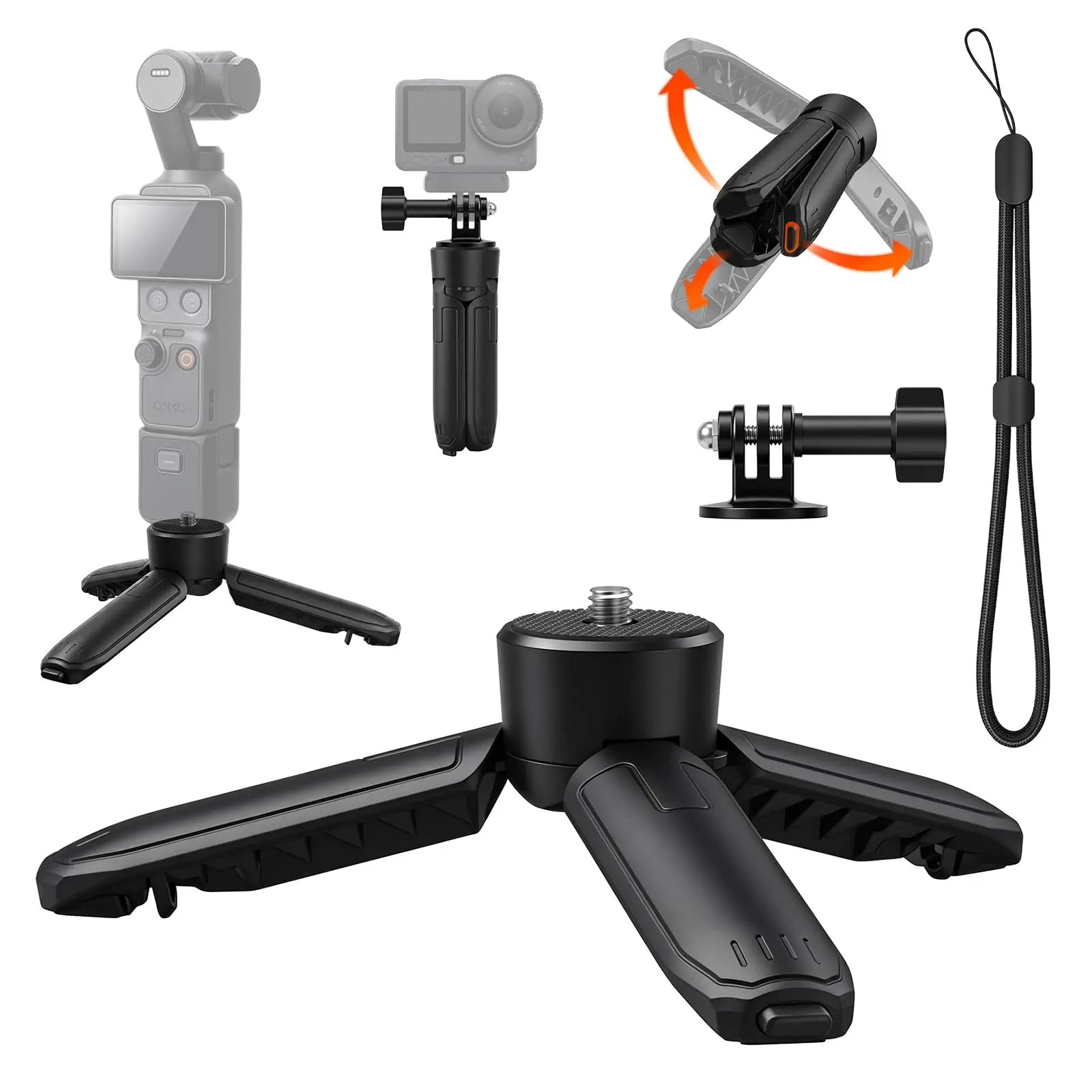 Mini Tripod for DJI OSMO Pocket 4P/4/3,One-Touch Auto-Open Stand Grip Selfie Stick with 1/4