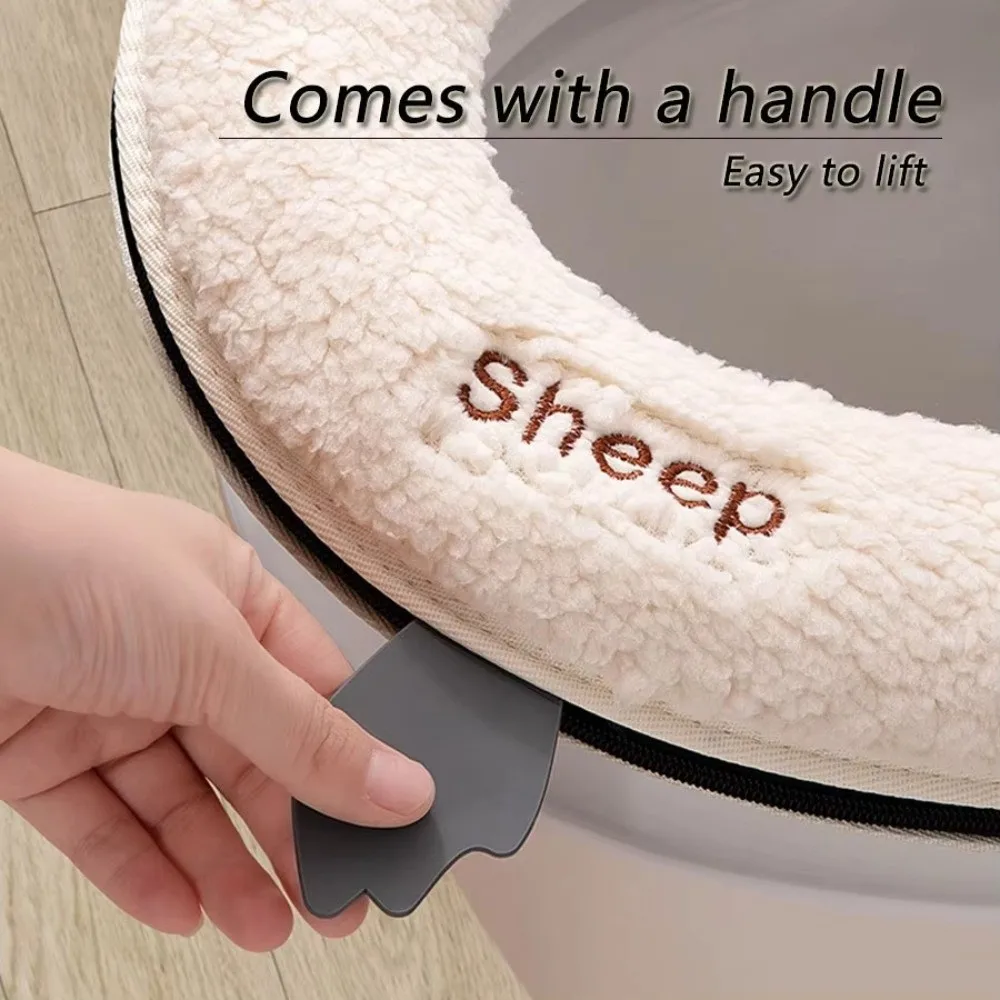 Universal Cartoon Toilet Seat Cover Lamb Wool Washable Toilet Seat Pad With Lifter Thicken Toilet Seat Cushion