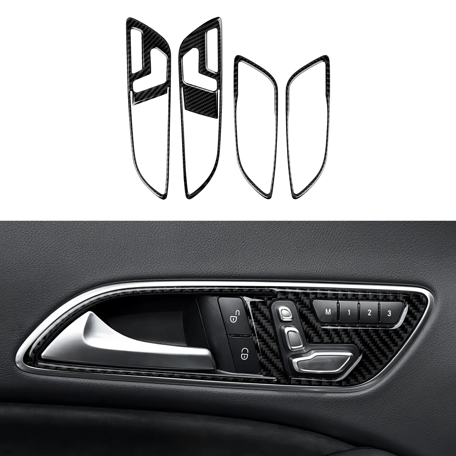 Innentürgriff-Knopfleiste für Autos. Kohlefaser-Zierleisten-Aufkleber. Für Mercedes Benz A-Klasse W176 B-Klasse W246 CLA C117 GLA X156.