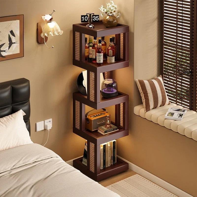 Corner Storage Shelf for Bedroom, Small Multi-Tier Bookcase, Rotating Floor Organizer