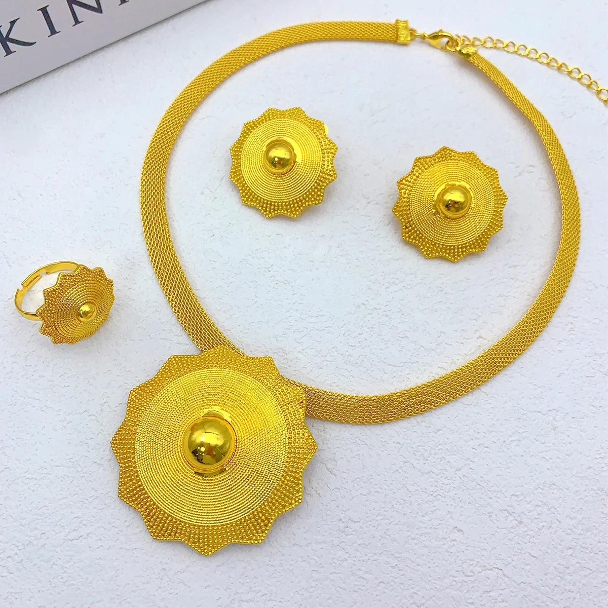 ANIID Luxury Indian Dubai Flower Choker Jewelry Set For Women Ethiopian Bridal 24k Gold Color Necklace And Earrings Sets Wedding