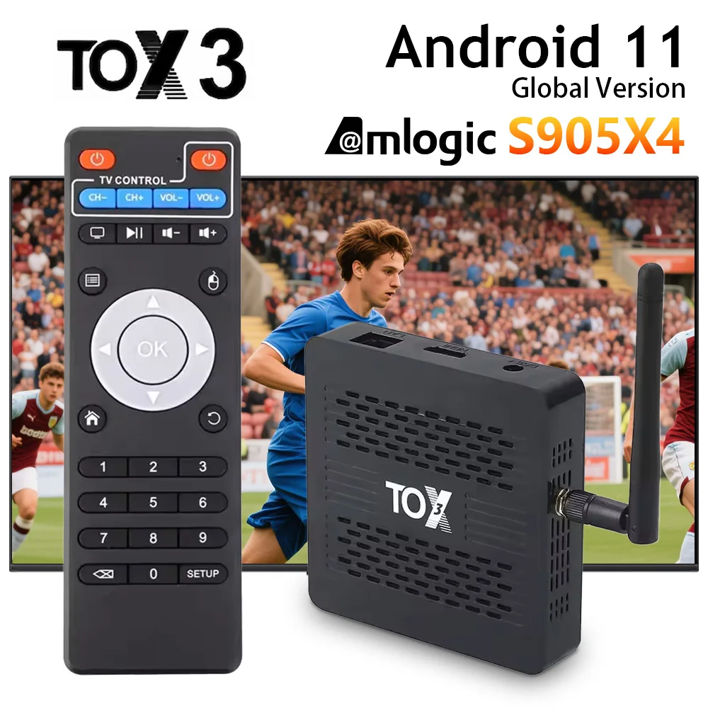 UGOOS TOX3 Android 11 Smart TV Box Amlogic S905X4 AV1 2.4G 5G Dual Wifi BT4.1 1000M USB3.0 4GB 32GB Set Top Box Media Player