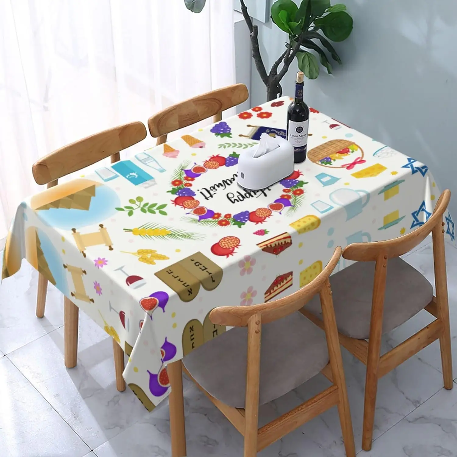 Happy Shavuot Tablecloths Jewish Holiday Outdoor Indoor Picnic Party Decor Rectangle Table Covers for Kitchen Dining Table Decor