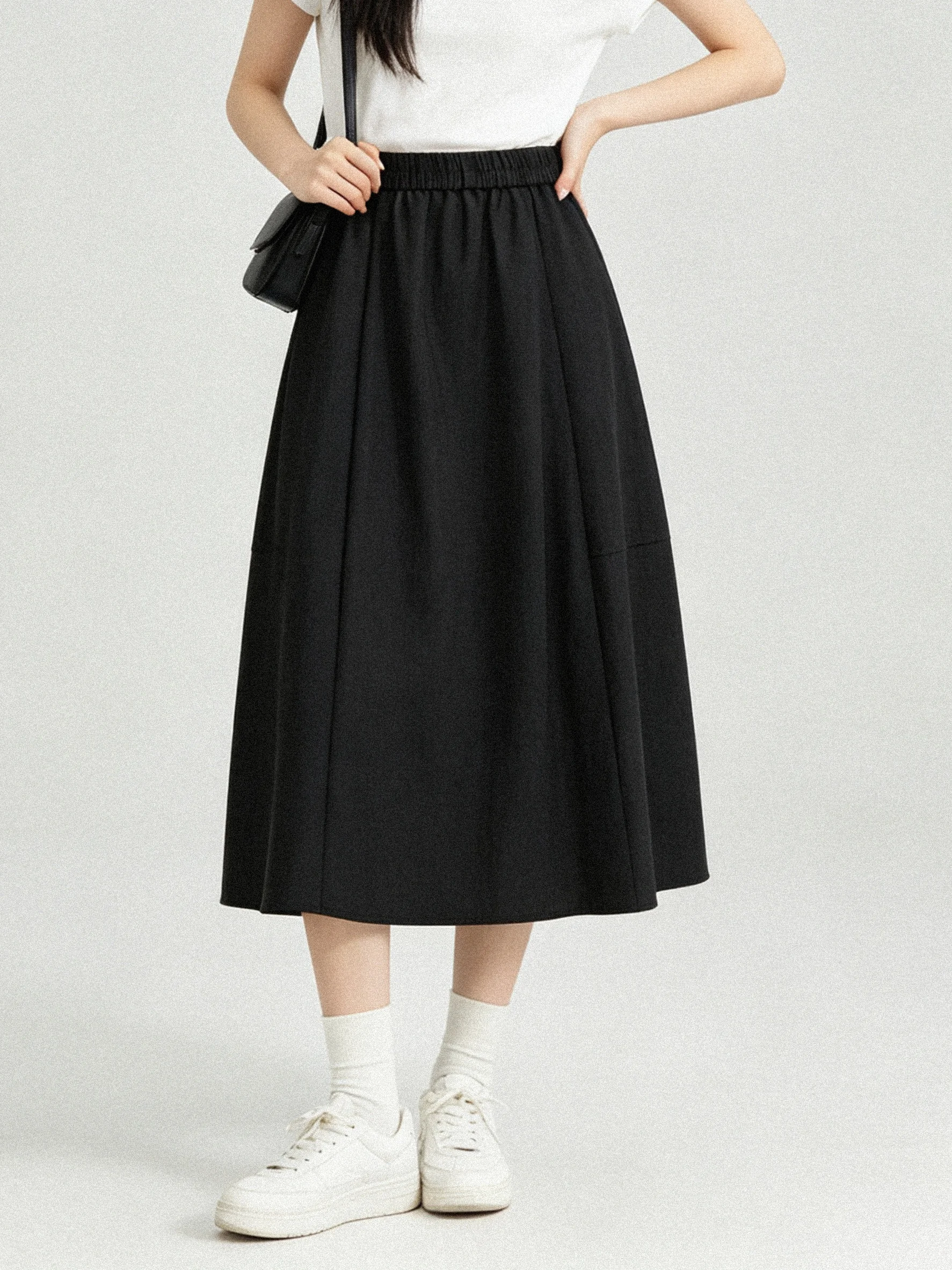 Textured Cotton A-Line Skirt Elastic Waist Autumn Style Artistic Versatile Slimming High Waist Commute Korean Version Breathable