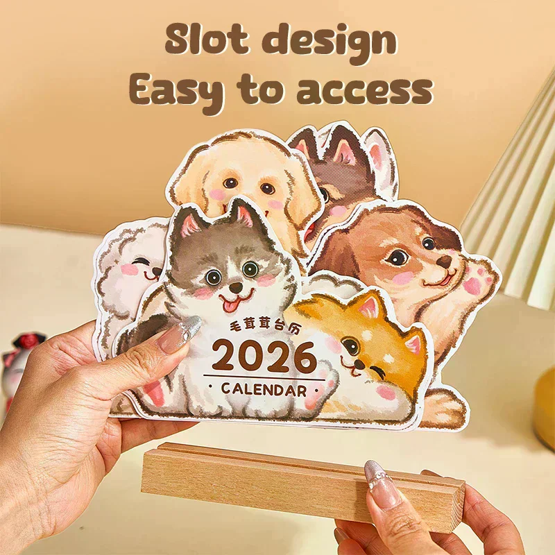 

2026 Cute Cat Dog Card Insert Desk Calendar Office Home Monthly 12Month Family Planner Organizer New Year Calendar Desktop Decor