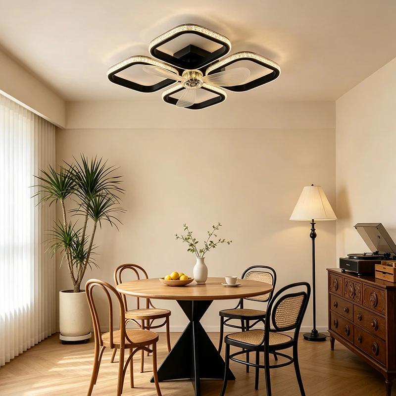Modern Silent LED Ceiling Fan with Dimmable Light 3-Speed 2-in-1 Electric for Living Room 3 Colors Available