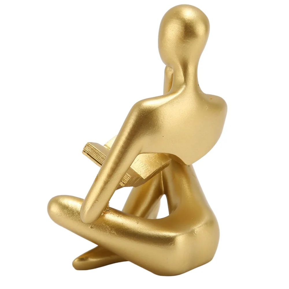 Resin Resin Thinker Desktop Statue Gold ， Black Anti-slip Balanced Base Abstract Human Tabletop Ornament 3.35x 2.56 x 4.53in